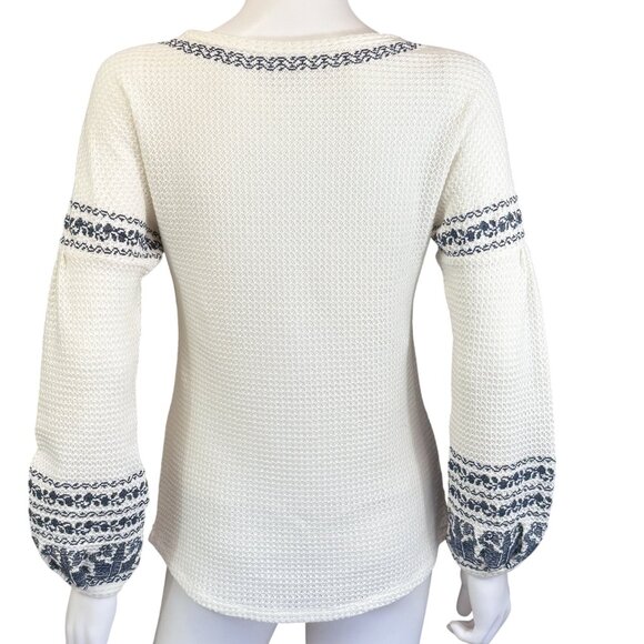 Sundance Top Womens XS White Waffle Knit Embroidered Boho Long Sleeve Pullover - Picture 2 of 6